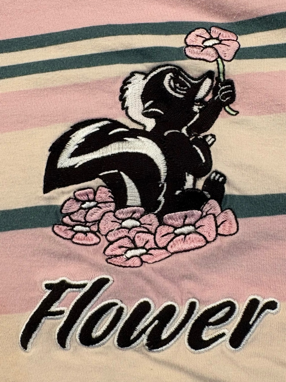 Disney Our Universe Flower Bambi Womens 2X Striped Embroidered T-Shirt